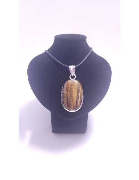 Pendentif cerclé argent en Oeil de tigre 17g - Encens.fr