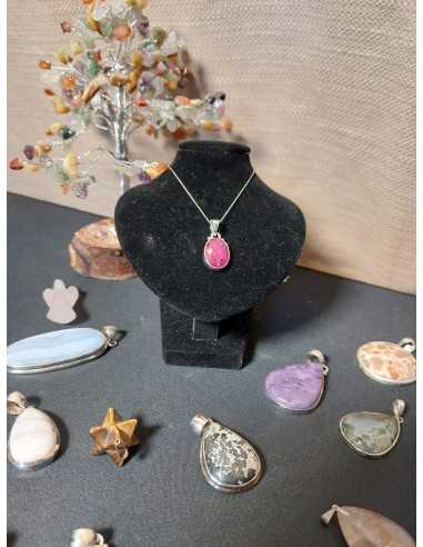 Pendentif cerclé en argent et rubis avec sa chaîne - Encens.fr