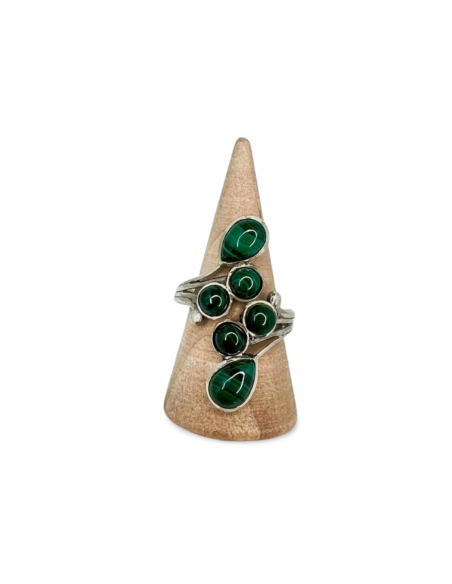 Bague réglable grappe en argent et Malachite