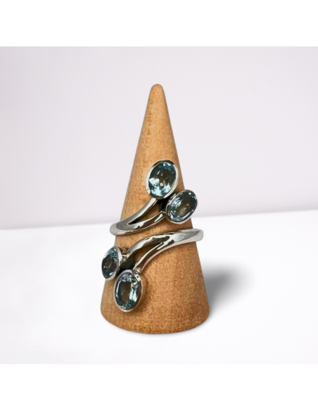 Bague réglable en Argent et Topaze Bleue