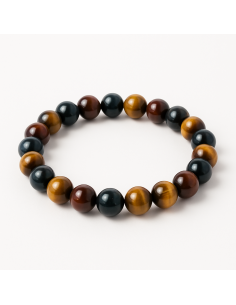 Bracelet 10/12 mm en oeil de taureau, tigre et faucon - Encens.fr