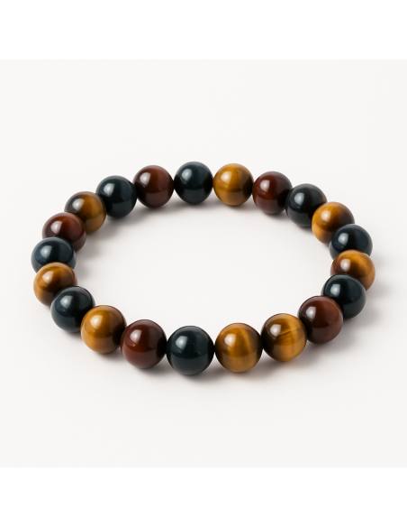 Bracelet 10/12 mm en oeil de taureau, tigre et faucon - Encens.fr
