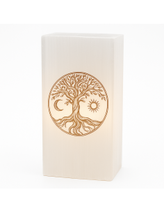 Lampe en sélénite arbre vie gravure dorée