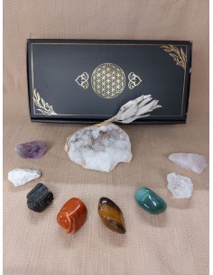 l'energiBox, Coffret de lithothérapie avec pierres naturelles, sauge et fleur de vie