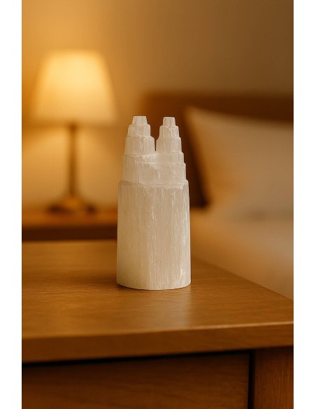 Lampe minérale en sélénite double 25 cm