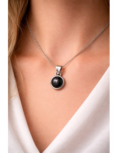 Pendentif cerclé argent en Diopside black star - Encens.fr