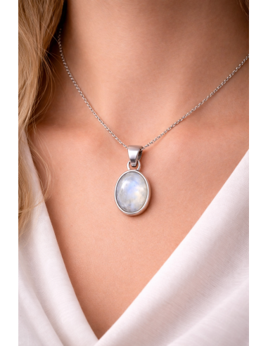 Pendentif cerclé argent en Pierre de lune - Encens.fr