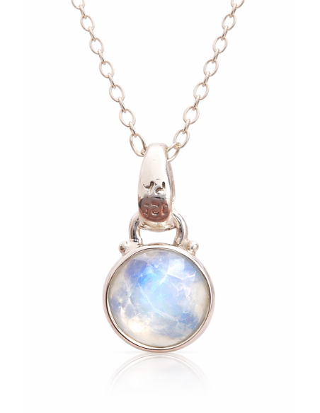 Pendentif cerclé en argent et pierre de lune avec sa chaîne - Élégance et éclat pour sublimer votre tenue