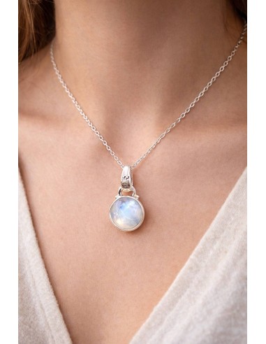 Pendentif cerclé en argent et pierre de lune avec sa chaîne - Élégance et éclat pour sublimer votre tenue