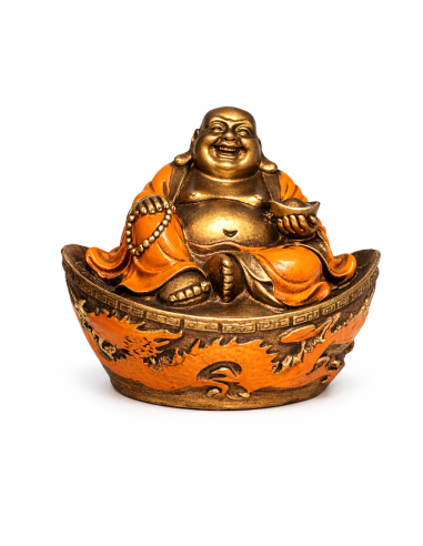 Statue Bouddha en résine avec lingot de prospérité 10cm