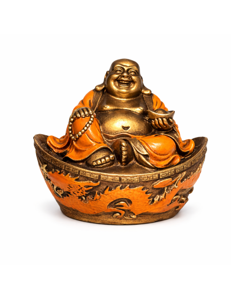 Statue Bouddha en résine avec lingot de prospérité 10cm
