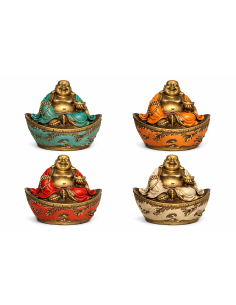 Statue Bouddha en résine avec lingot de prospérité 10cm-