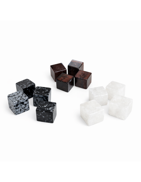 Cube en Pierre Naturelle – Obsidienne Neige, Cristal de Roche ou Taureau