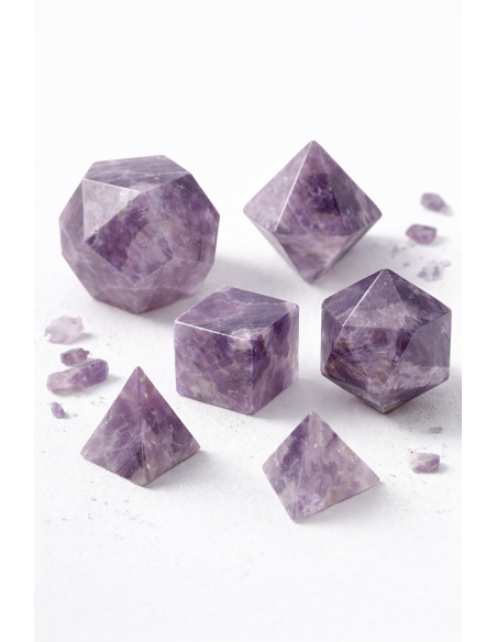 Coffret Solides de Platon en Pierres Naturelles – Améthyste