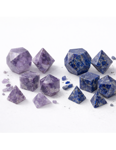 Coffret Solides de Platon en Pierres Naturelles – Améthyste ou Lapis Lazuli