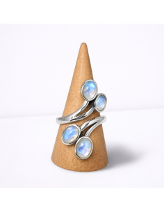 Bague réglable en Argent et Pierre de Lune facettée