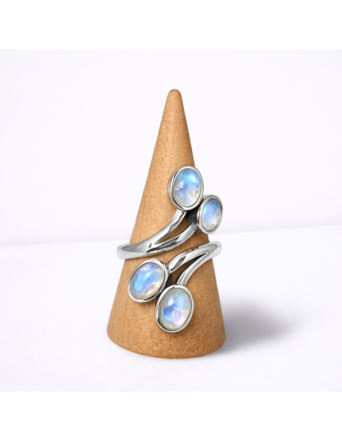 Bague réglable en Argent et Pierre de Lune facettée