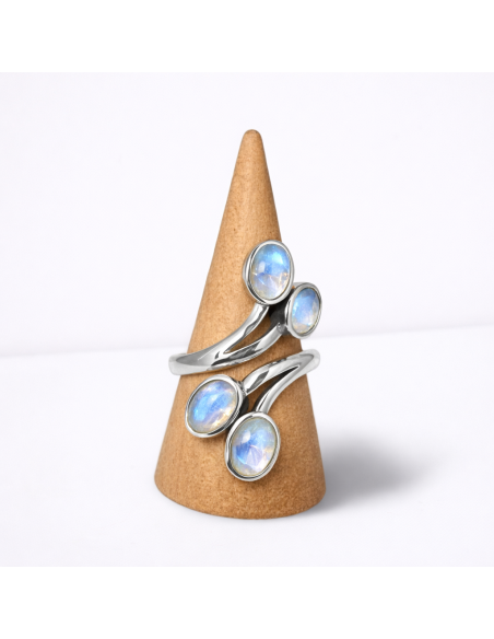 Bague réglable en Argent et Pierre de Lune facettée