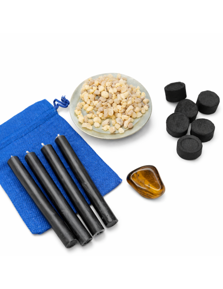 Rituel Protection – Bougies Noires, Pierre Œil de Tigre et Oliban Purifiant