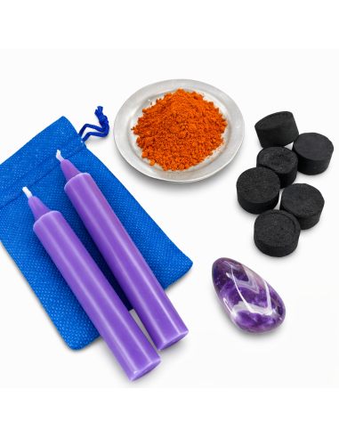 Rituel Spiritualité – Bougies Violettes, Améthyste et Santal Rouge