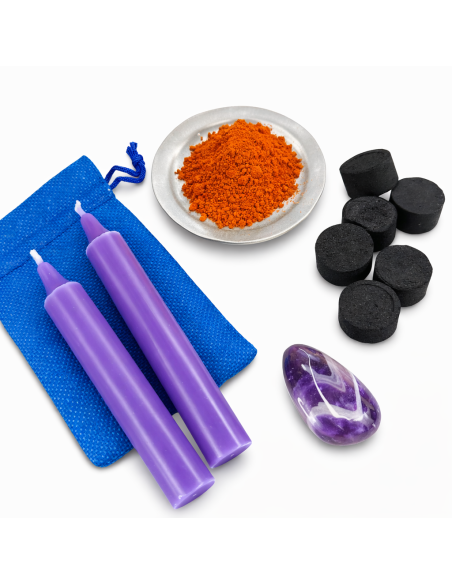 Rituel Spiritualité – Bougies Violettes, Améthyste et Santal Rouge