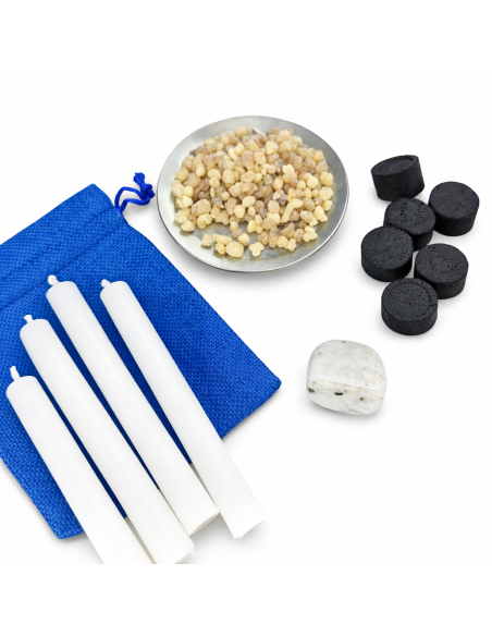 Rituel Pleine Lune – Bougies Blanches, Pierre de Lune et Oliban