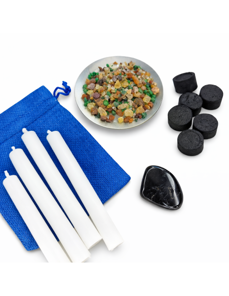 Rituel Protection Maison – Bougies Blanches, Tourmaline Noire et Encens Protection