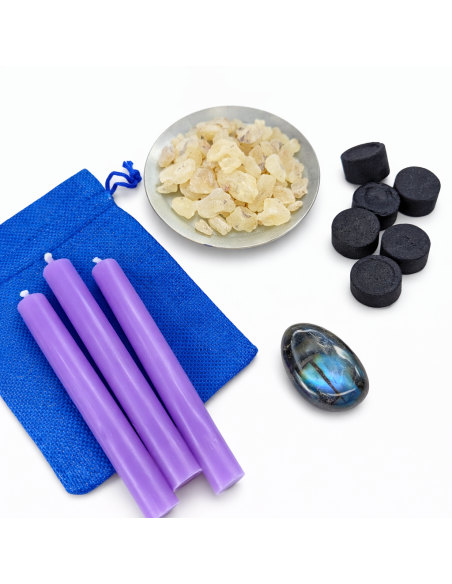 Rituel Intuition et Protection – Labradorite, Copal et Bougies Violettes