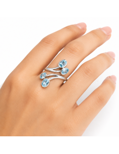 Bague réglable en Argent et Topaze Bleue facettée 2
