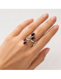 Bague réglable en Argent et Grenat facettée 2