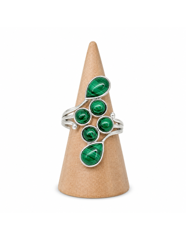 Bague réglable grappe en argent et Malachite