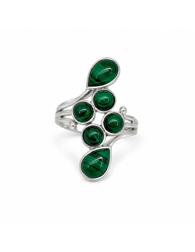Bague réglable grappe en argent et Malachite