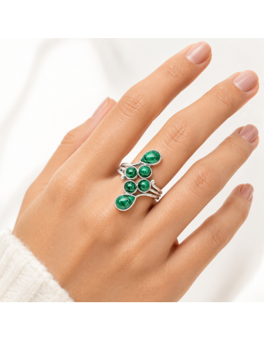 Bague réglable grappe en argent et Malachite