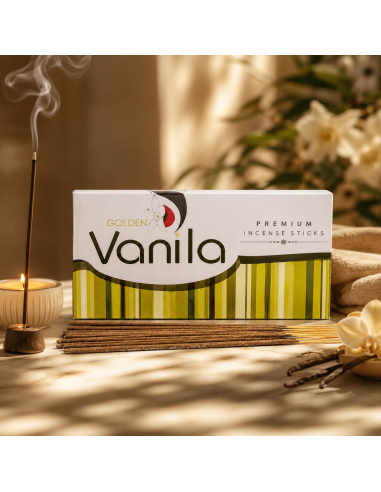 Boite d'encens GOLDEN Vanille - 12 étuis de 15 grammes pour une ambiance apaisante et parfumée