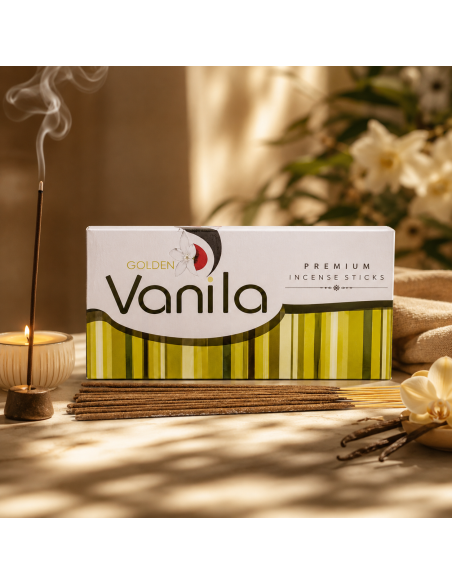 Boite d'encens GOLDEN Vanille - 12 étuis de 15 grammes pour une ambiance apaisante et parfumée