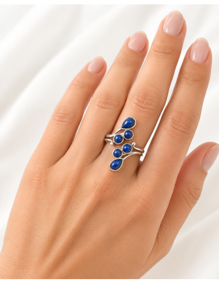 Bague réglable grappe en argent et Lapis lazuli