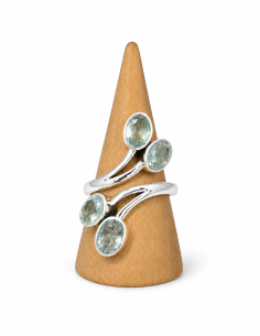 Bague réglable en argent et en aigue marine facettée