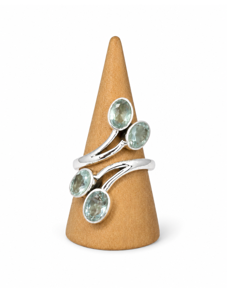 Bague réglable en argent et en aigue marine facettée