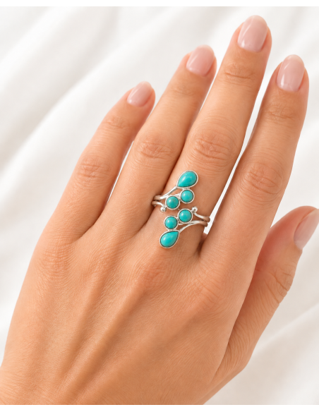 Bague réglable grappe en argent et Turquénite