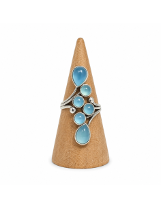 Bague réglable grappe en argent et Aigue marine