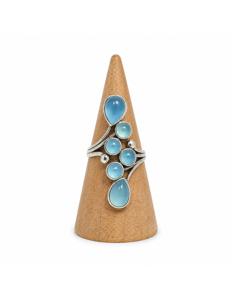 Bague réglable grappe en argent et Aigue marine