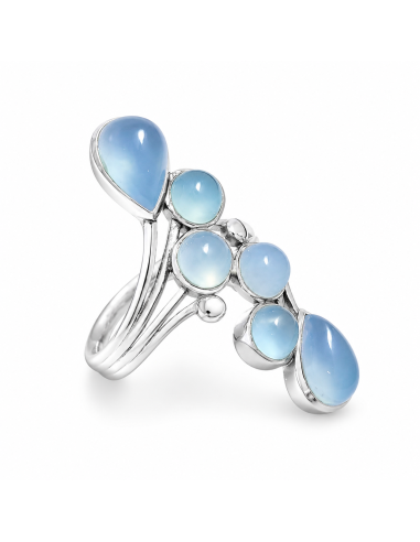 Bague réglable grappe en argent et Aigue marine