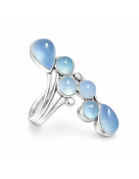 Bague réglable grappe en argent et Aigue marine