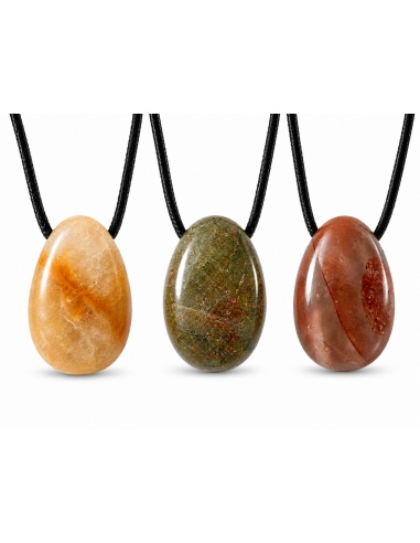 Pendentif percé en Quartz Hématoïde naturel avec cordon noir – Pierre polie – Disponible en jaune, vert ou rouge – Bijou mixte