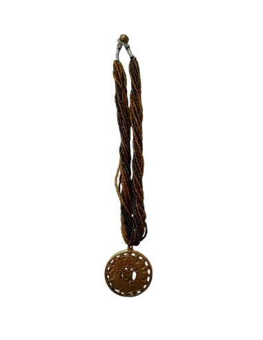 Photo de Collier en perle dorée et marron avec amulette Om et fleur de vie - Encens.fr - Boutique ésotérique en ligne - vente de