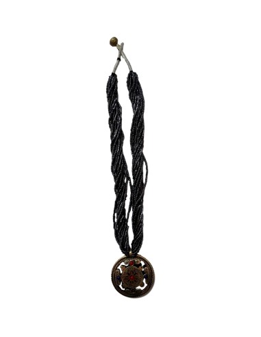 Photo de Collier en perle grise avec double amulette Om népalais - Encens.fr - Boutique ésotérique en ligne - vente de Collier e