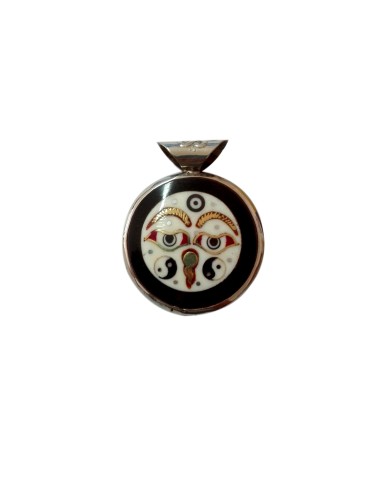 Photo de Amulette double en émail masque de Bouddha et OM - Encens.fr - Boutique ésotérique en ligne - vente de Amulette double 