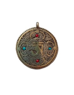 Amulette double plate Om sanscrit en métal doré 