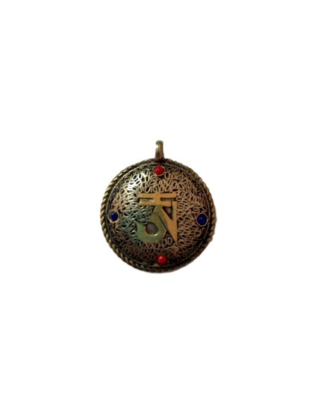 Photo de Amulette double Om sanscrit en métal doré petit modèle - Encens.fr - Boutique ésotérique en ligne - vente de Amulette d