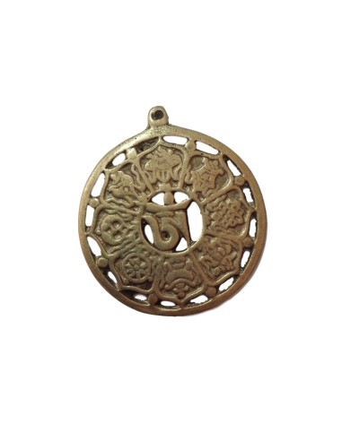 Photo de Amulette Om roue de la vie en métal doré - Encens.fr - Boutique ésotérique en ligne - vente de Amulette Om roue de la v